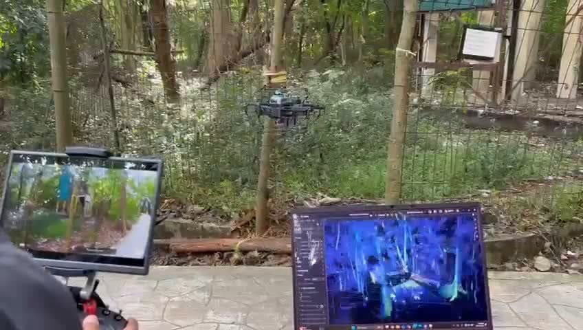 Operator monitoring a forest mapping flight on a laptop