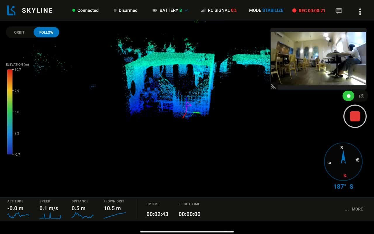 Skyline ground control app showing live 3D map and camera feed
